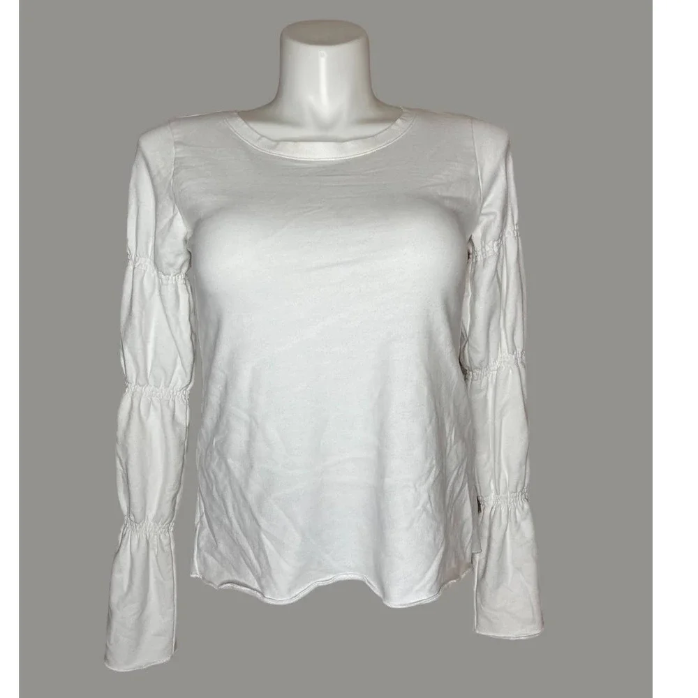 HINGE Womens Tiered Sleeve Sweatshirt Top White XS Crewneck Casual - Picture 1 of 9